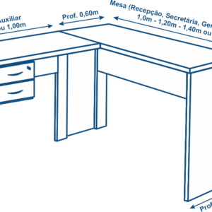 Informações técnicas da mesa com a mesa auxiliar